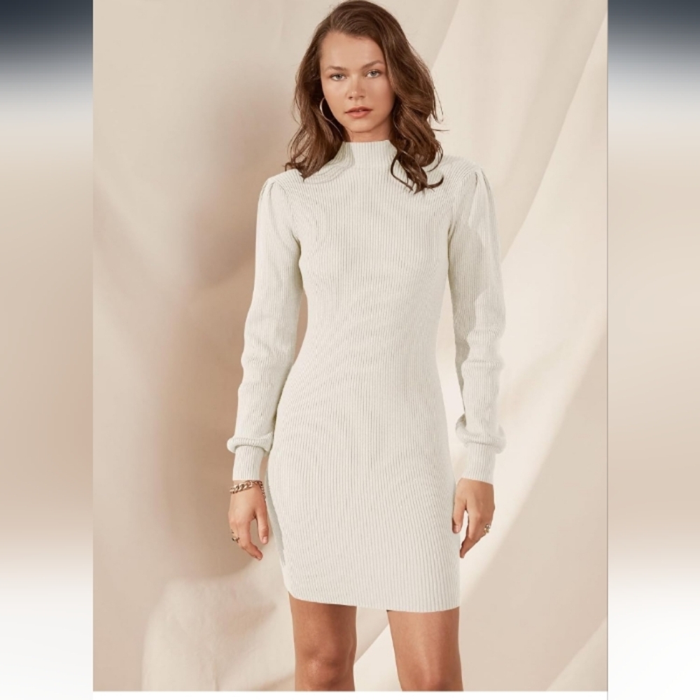 Cream turtleneck long sleeve rib knit dress size M